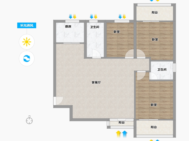 陕西省-咸阳市-宇都纳富特广场-98.84-户型库-采光通风