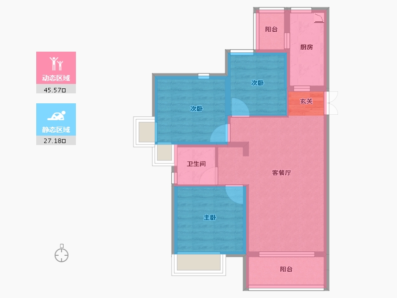 陕西省-宝鸡市-蓝光长岛城-63.96-户型库-动静分区