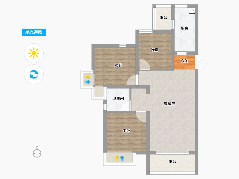 陕西省-宝鸡市-蓝光长岛城-63.96-户型库-采光通风