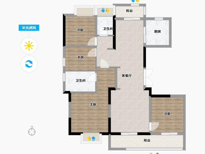 江苏省-南通市-绿城·沁园-114.00-户型库-采光通风