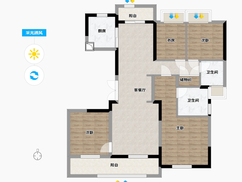 江苏省-南通市-绿城·沁园-114.00-户型库-采光通风