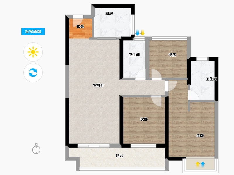 江苏省-苏州市-张家港中旅名门府-81.00-户型库-采光通风