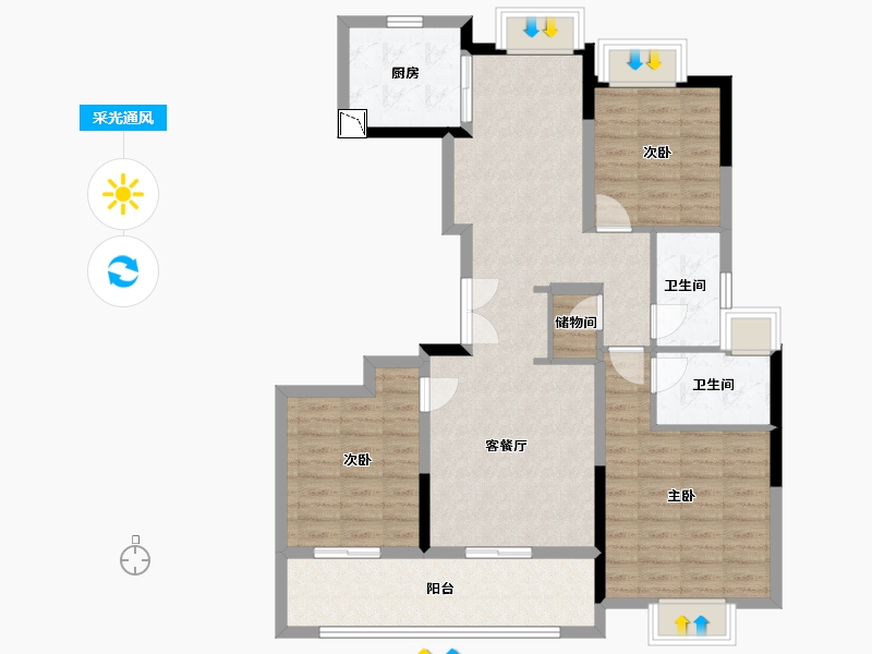 江苏省-南通市-绿城·晓风印月-102.00-户型库-采光通风