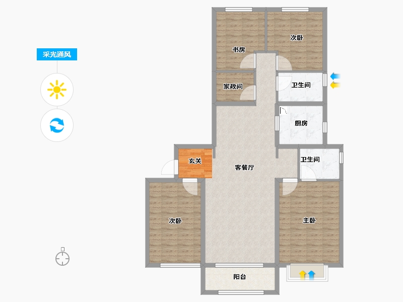 陕西省-宝鸡市-宝鸡富力湾-126.00-户型库-采光通风