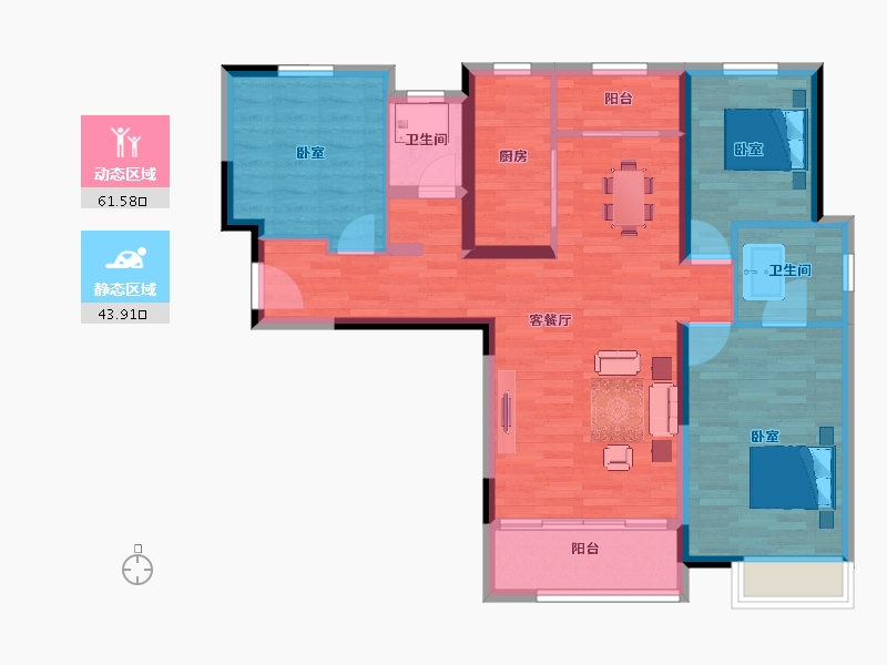 陕西省-西安市-三迪枫丹-94.54-户型库-动静分区