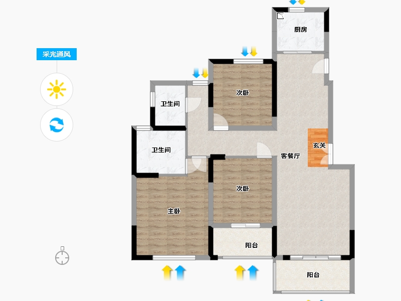 江苏省-盐城市-郁金香花园-104.00-户型库-采光通风