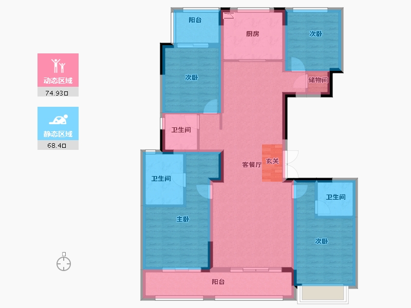 江苏省-南京市-中冶锦绣珑湾-128.35-户型库-动静分区