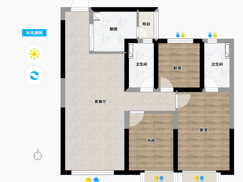 陕西省-咸阳市-电建地产洺悦府-69.90-户型库-采光通风