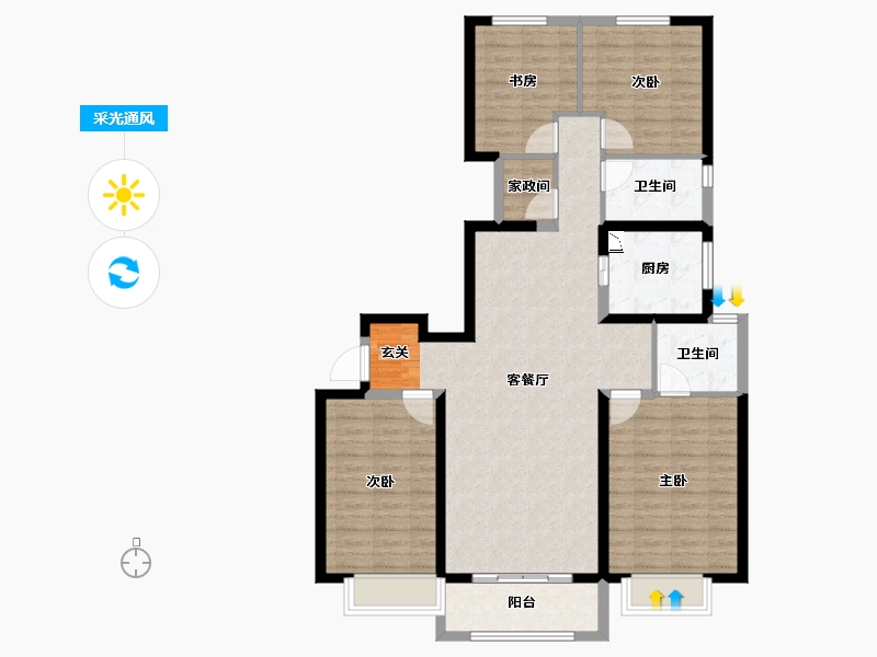 陕西省-宝鸡市-宝鸡富力湾-109.47-户型库-采光通风