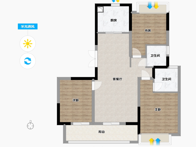 江苏省-盐城市-万科悦达翡翠国际-97.60-户型库-采光通风