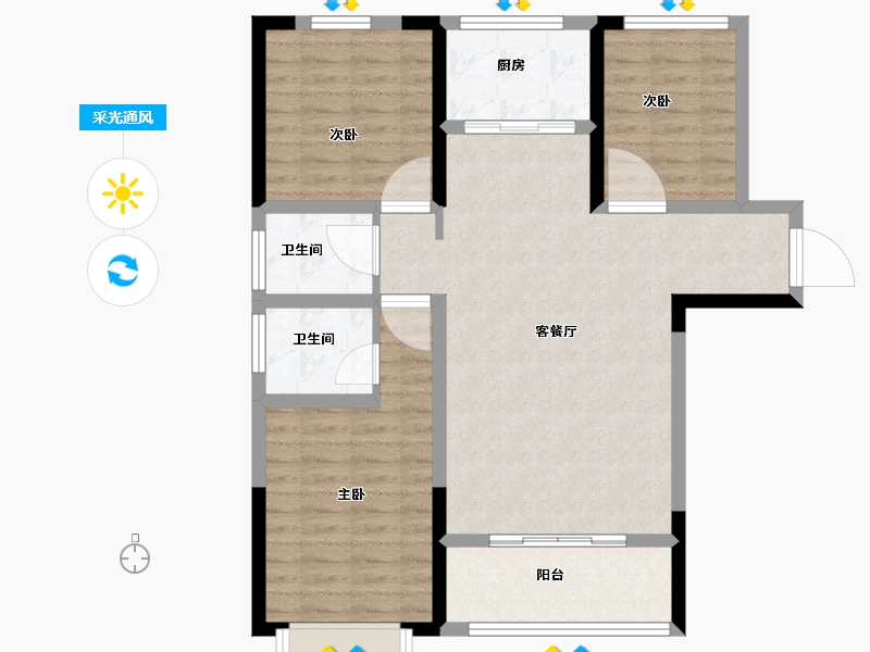 陕西省-榆林市-巨威金水岸熙岸-90.91-户型库-采光通风