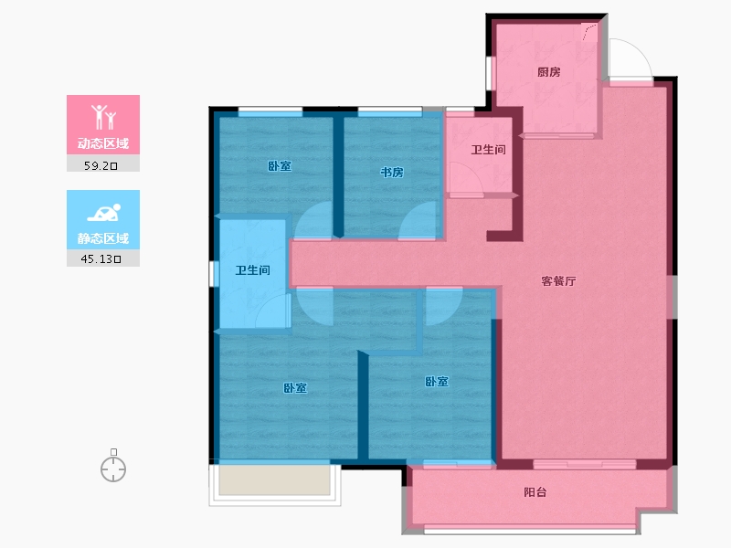 陕西省-咸阳市-蓝光弘阳钰珑府-93.33-户型库-动静分区