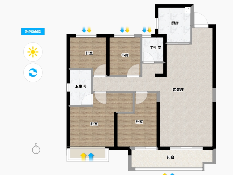 陕西省-咸阳市-蓝光弘阳钰珑府-93.33-户型库-采光通风