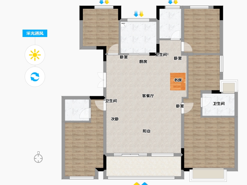 江苏省-徐州市-云龙湖·峰荟-142.72-户型库-采光通风