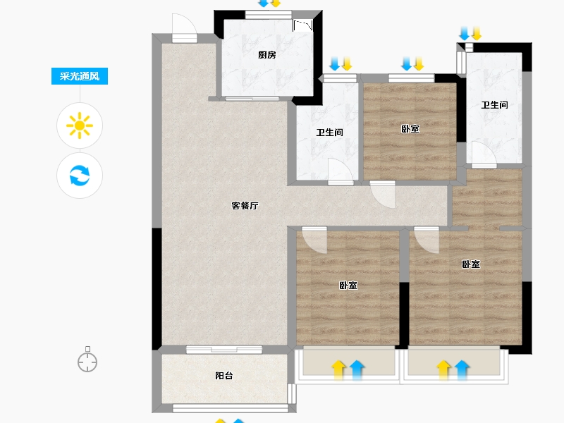 江苏省-苏州市-悦景水湾-82.00-户型库-采光通风