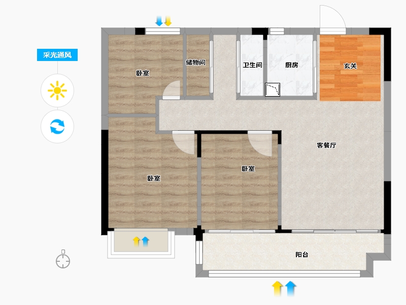 江西省-抚州市-国鼎梦湖玖里-75.00-户型库-采光通风