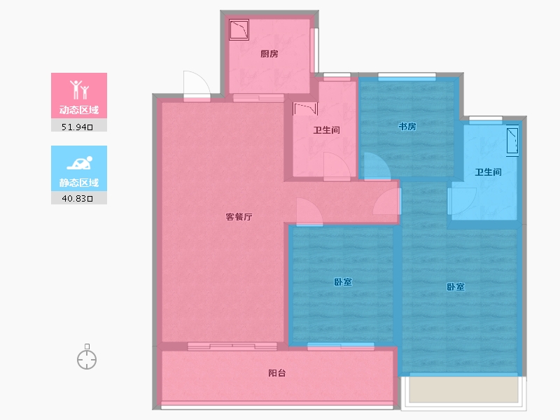 江苏省-苏州市-绿城明月滨河-82.00-户型库-动静分区