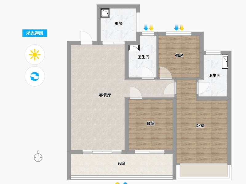 江苏省-苏州市-绿城明月滨河-82.00-户型库-采光通风