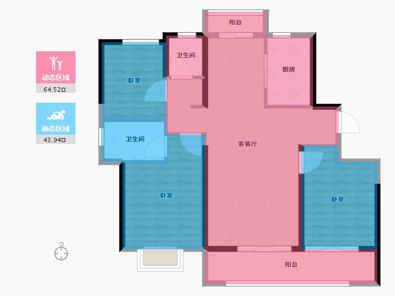 安徽省-宿州市-绿城·深蓝中心-97.69-户型库-动静分区