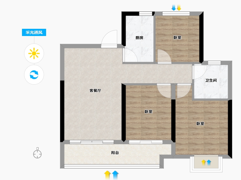 安徽省-宿州市-绿城·深蓝中心-74.25-户型库-采光通风