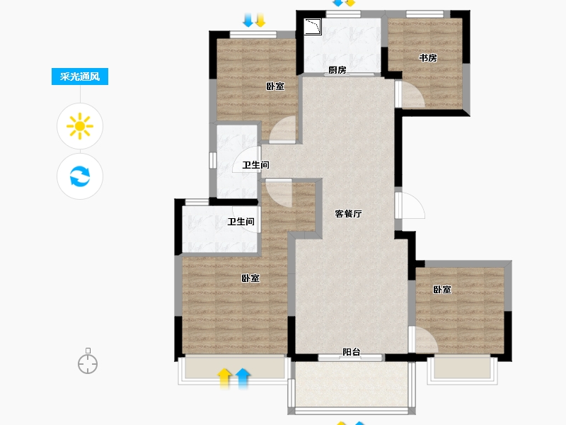 江苏省-苏州市-橡树澜湾花园-102.00-户型库-采光通风