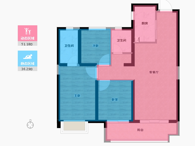 陕西省-咸阳市-蓝光弘阳钰珑府-77.67-户型库-动静分区