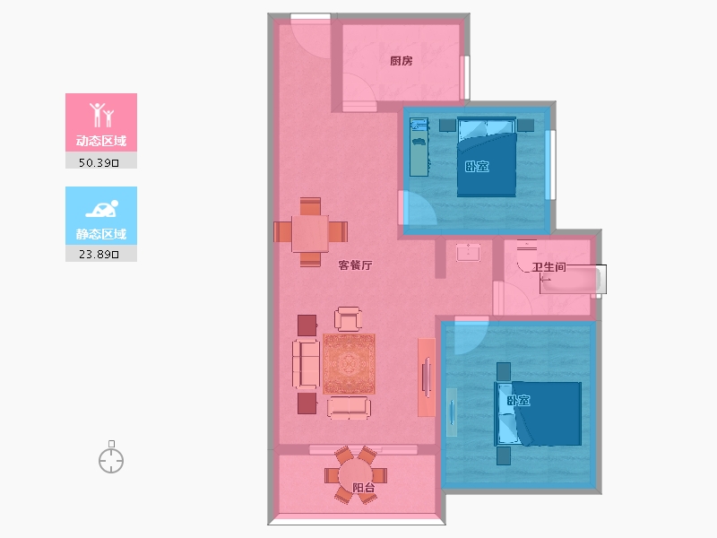 陕西省-西安市-颐馨湿地壹號-65.54-户型库-动静分区