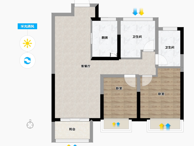 江苏省-苏州市-印象花园-75.00-户型库-采光通风