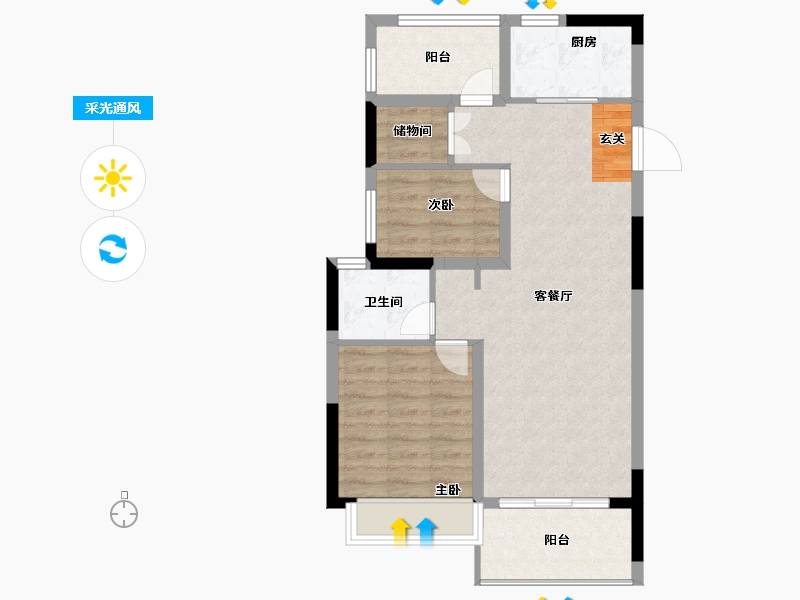 江苏省-南京市-珑翠芳庭-69.00-户型库-采光通风