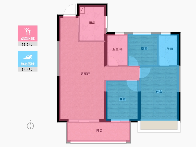 陕西省-咸阳市-泰禾富凤凰府-77.72-户型库-动静分区