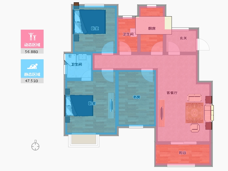 江苏省-扬州市-碧水雅苑-92.00-户型库-动静分区