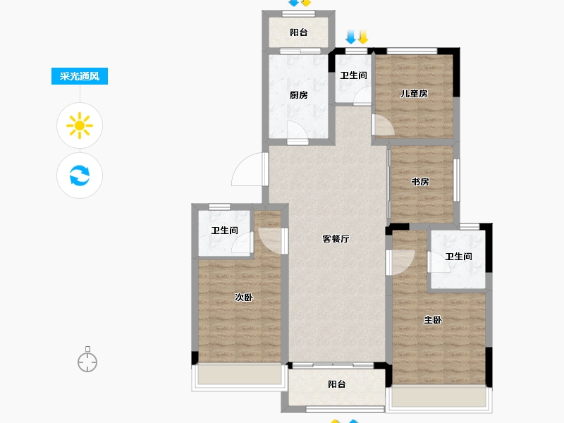 江苏省-苏州市-融创·霅溪桃源-106.00-户型库-采光通风