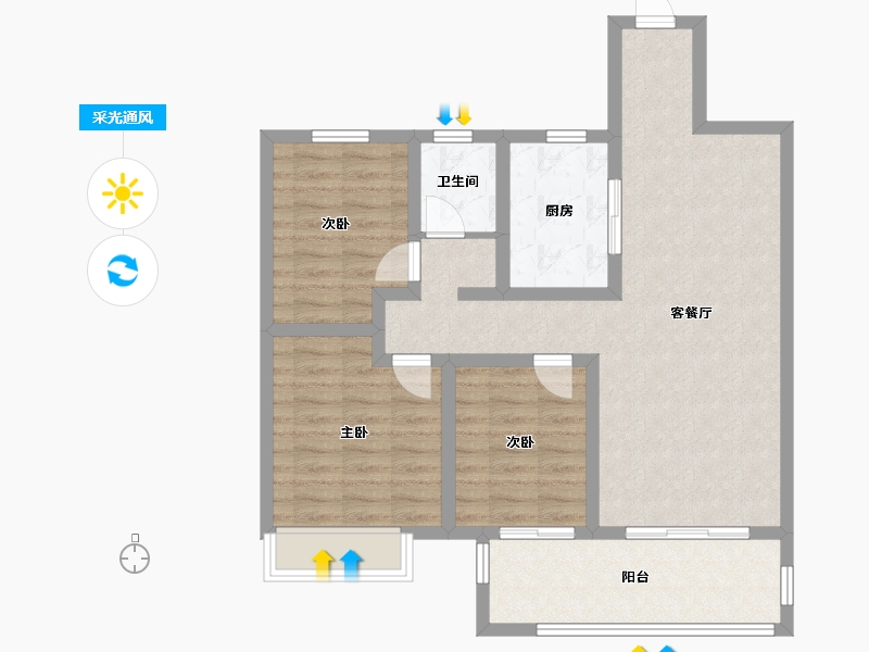 江苏省-盐城市-东台吾悦广场-85.71-户型库-采光通风