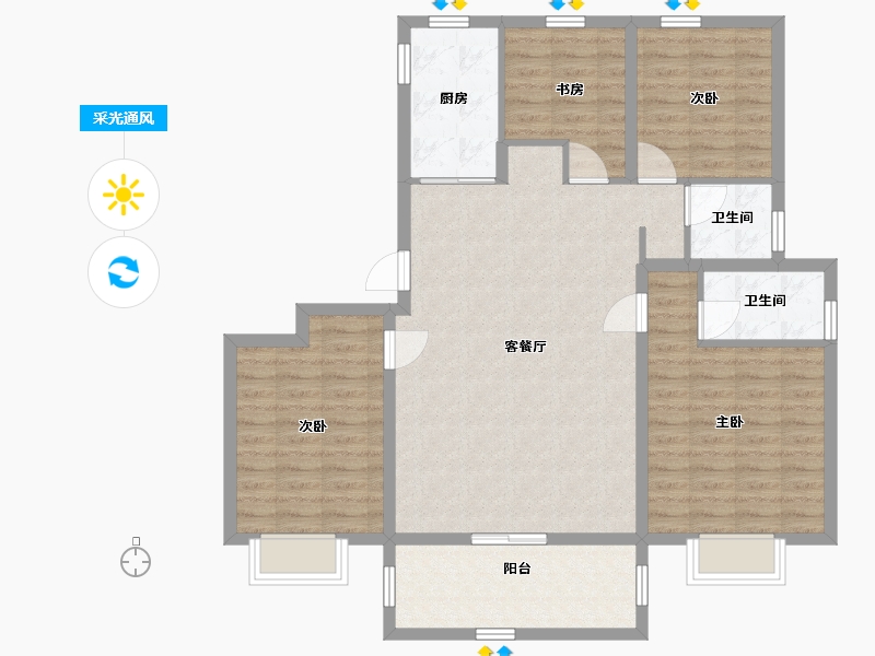 江苏省-南通市-仁恒公园世纪-106.00-户型库-采光通风