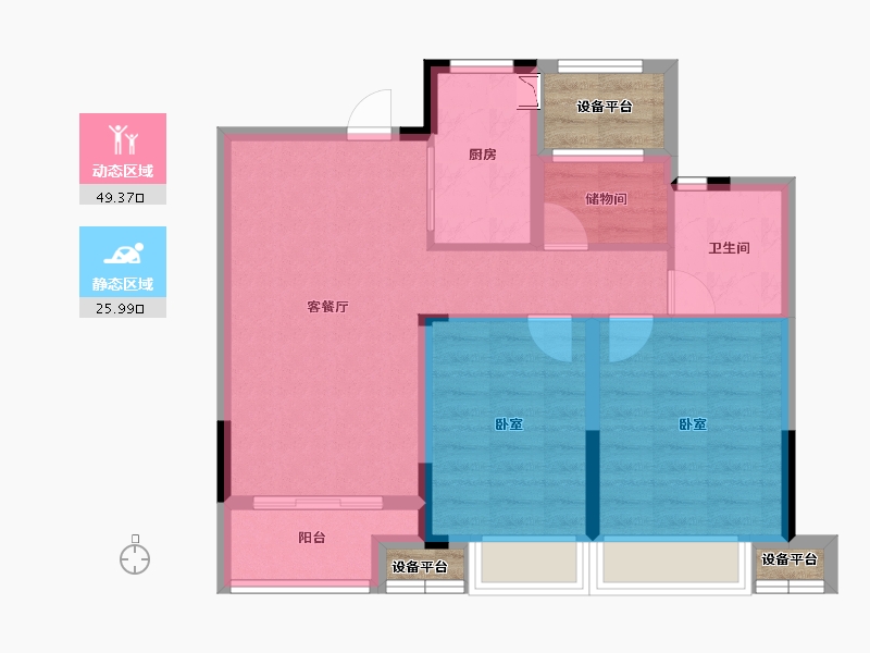 江苏省-苏州市-融创金成·湖山赋-71.58-户型库-动静分区