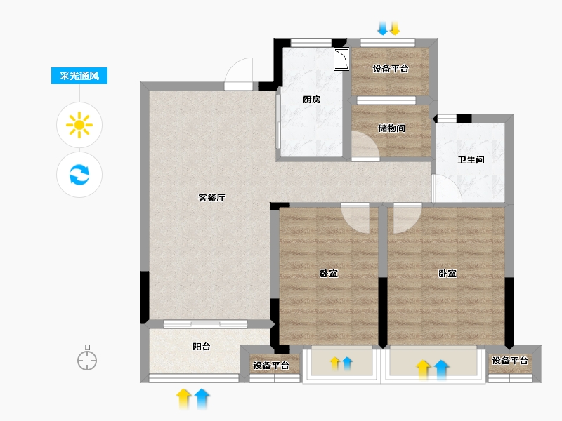 江苏省-苏州市-融创金成·湖山赋-71.58-户型库-采光通风