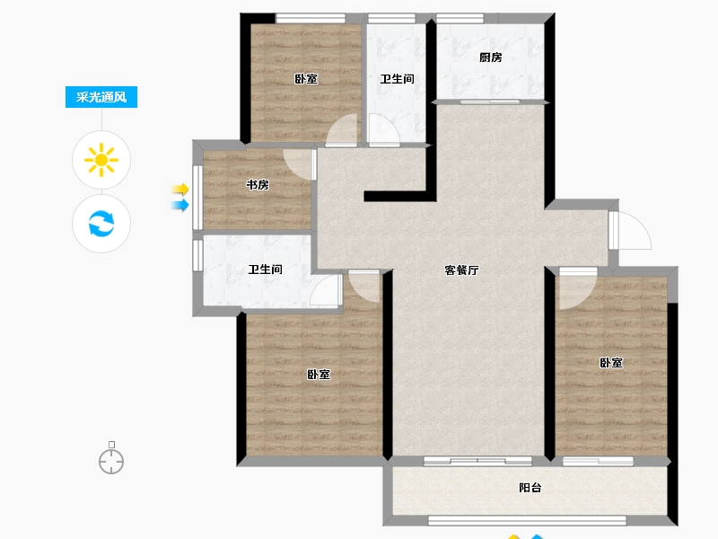 安徽省-宿州市-绿城·深蓝中心-108.14-户型库-采光通风