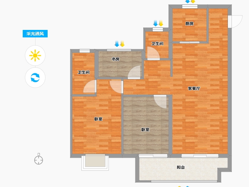 安徽省-宿州市-蓝光·雍锦府-87.00-户型库-采光通风