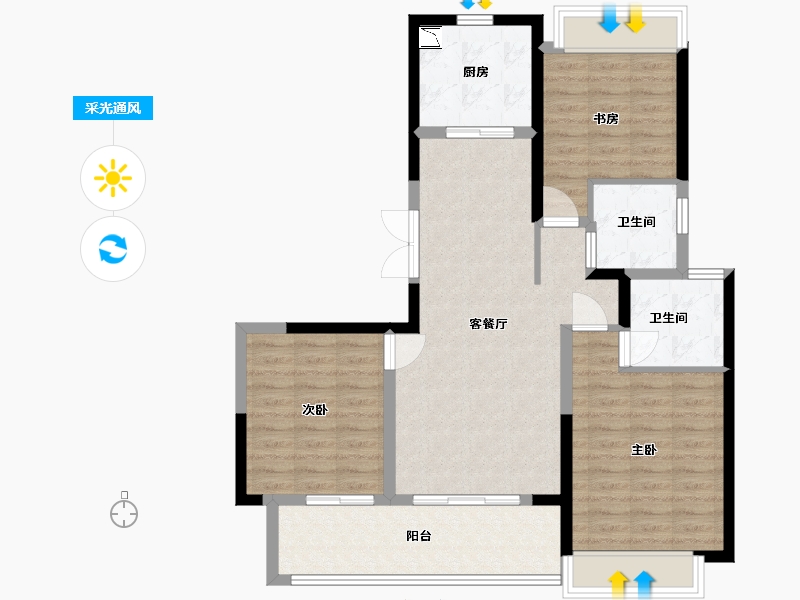 江苏省-盐城市-万科悦达翡翠国际-95.20-户型库-采光通风