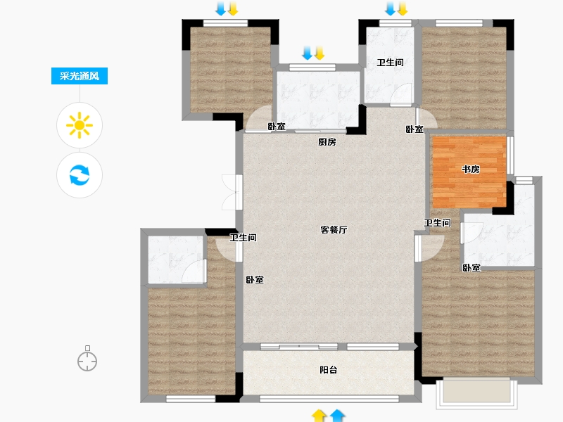 江苏省-徐州市-云龙湖·峰荟-128.00-户型库-采光通风