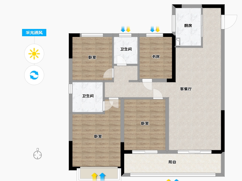 江苏省-苏州市-悦景水湾-102.00-户型库-采光通风