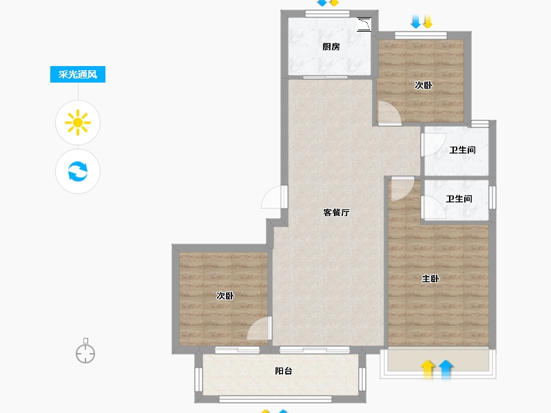 江苏省-徐州市-保利合景珑湾-87.57-户型库-采光通风