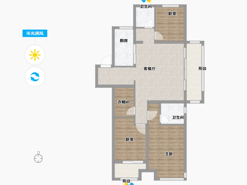 江苏省-扬州市-万科时代风华·澜庭-102.16-户型库-采光通风