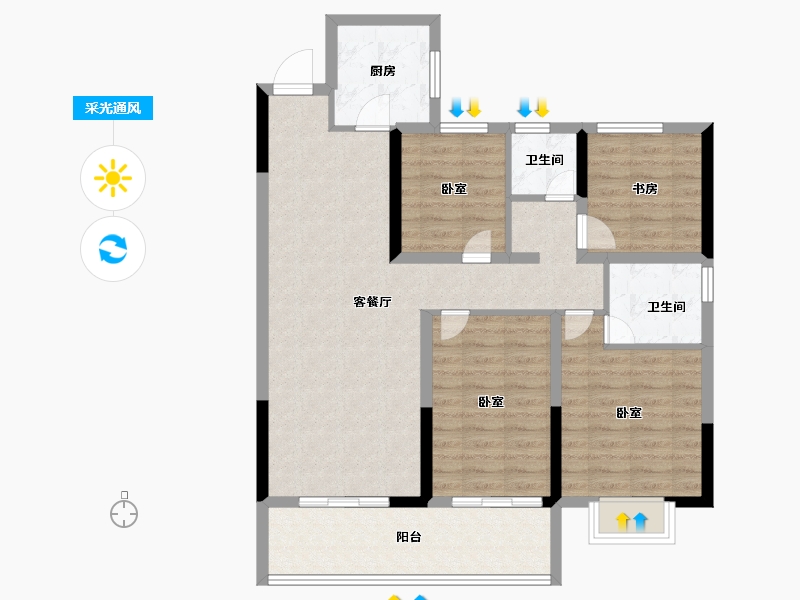 安徽省-宿州市-万成·桂花园-96.37-户型库-采光通风