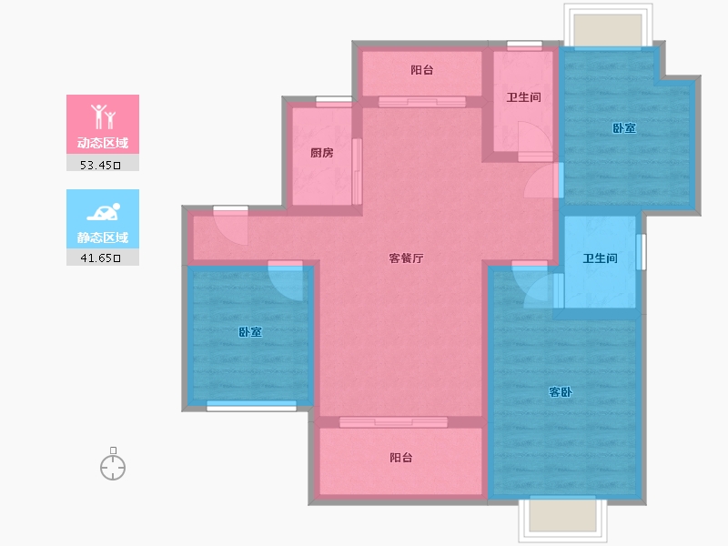 江西省-抚州市-鑫鼎中央公馆-83.80-户型库-动静分区