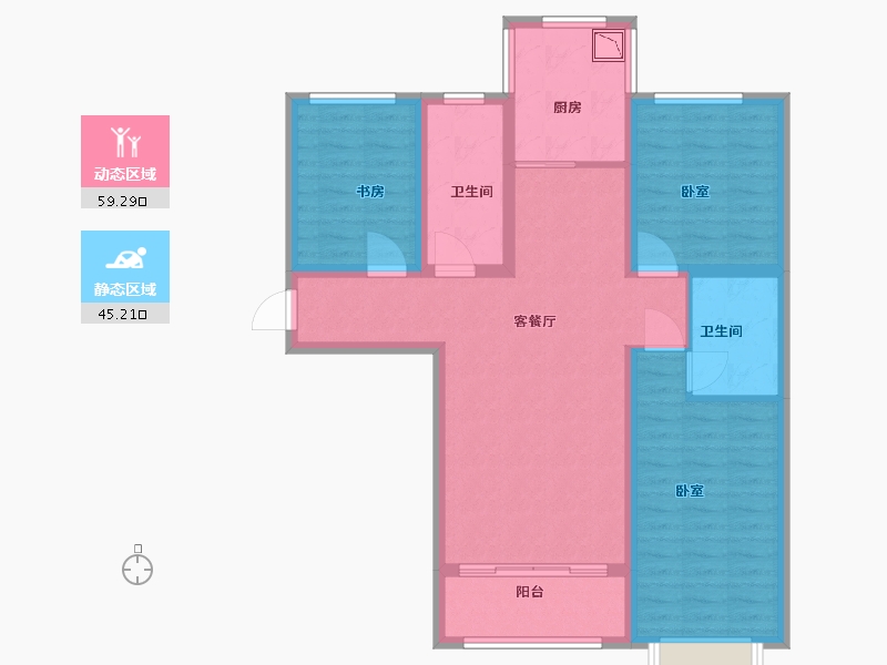 甘肃省-兰州市-冉泽御景龙湾-92.70-户型库-动静分区