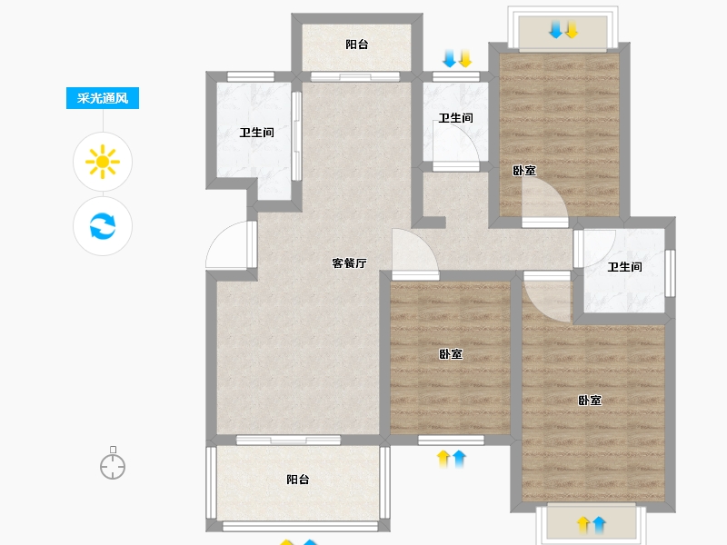 江西省-抚州市-鑫鼎中央公馆-90.28-户型库-采光通风