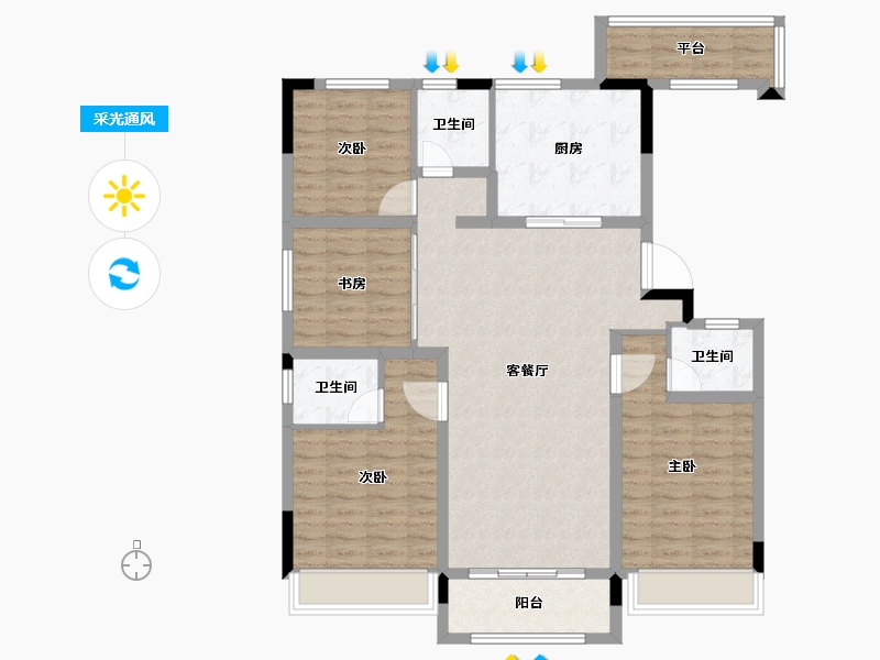 江苏省-苏州市-融创·霅溪桃源-111.08-户型库-采光通风