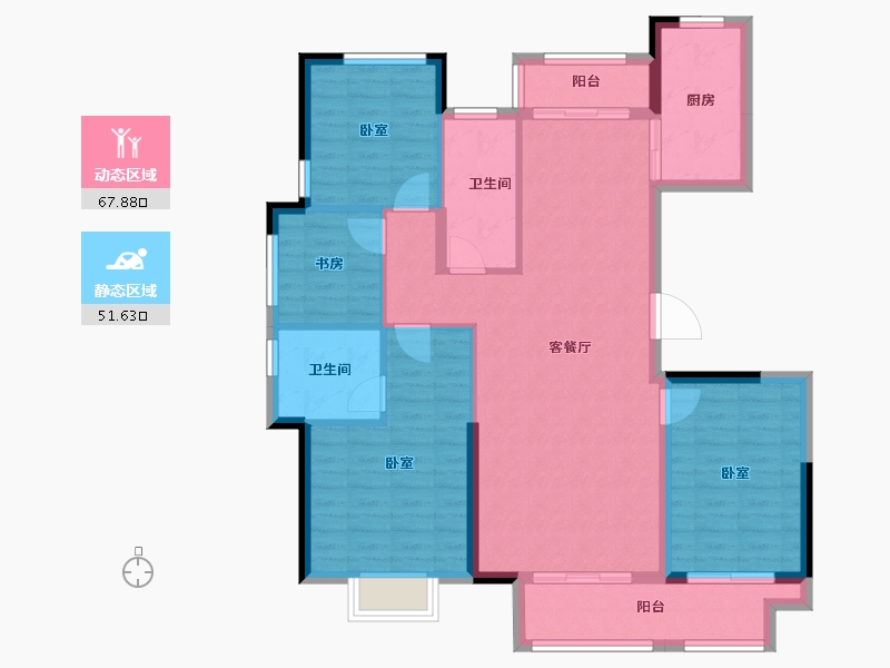 安徽省-宿州市-绿城·深蓝中心-107.94-户型库-动静分区