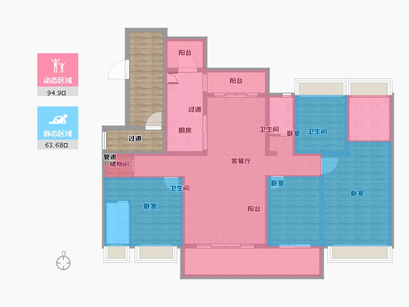 江苏省-镇江市-碧桂园·云顶-156.51-户型库-动静分区